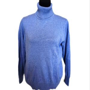 LL Bean Cotton/Cashmere Turtleneck Thin Knit Sweater, Medium Blue, M